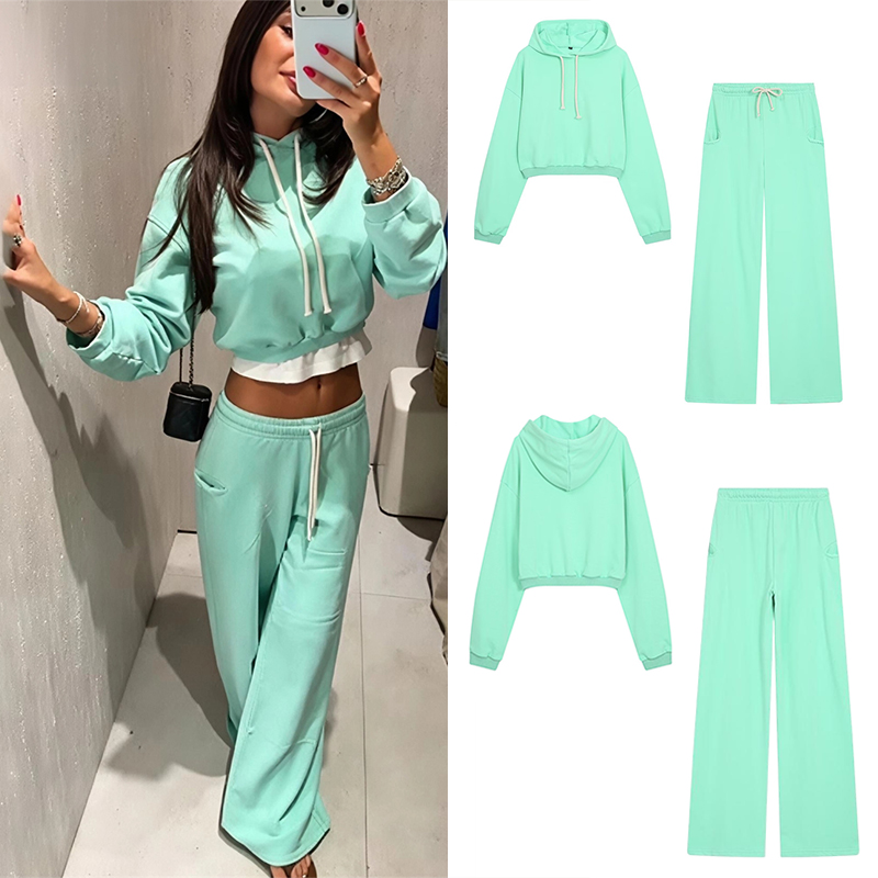 Street Fashion China - Guobioziy Women's Fluorescent Crop Sweatshirt Set