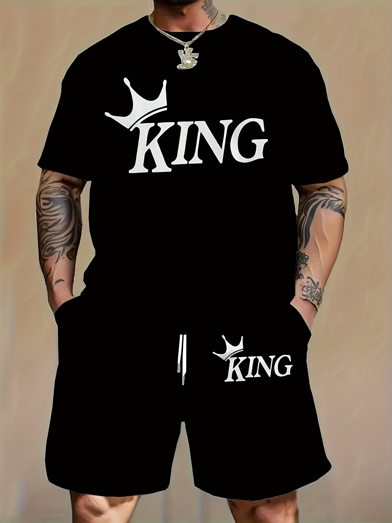 Street Fashion Tshirt - Men Fashion 2‑Piece Matching Set Letter