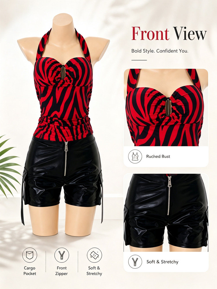 Street Fashion Theme - Nikki Cosplay Outfit Sexy Zebra-Print Halter