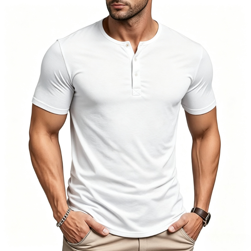 Street Fashion Tshirt - Men's Short Sleeve Henley Neck T-shirts