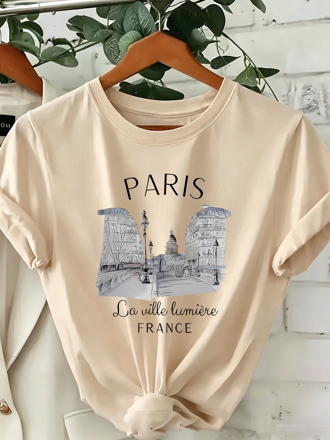 Street Fashion In Paris - 2026 New Women's Paris Print Crew