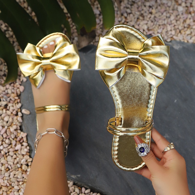 Golden Women Flat Slippers New - Street Fashion Luxury 评论和价格