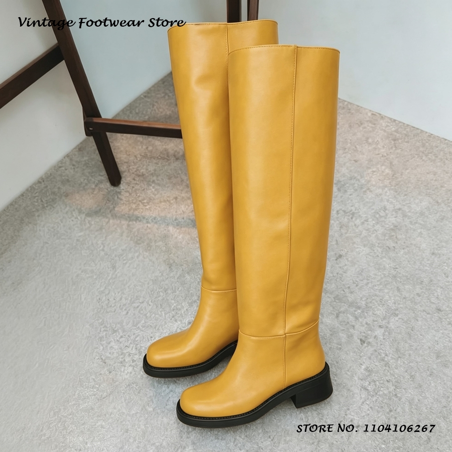 Yellow PU Leather Knee-high Bo - Street Fashion Rome 评论和价格